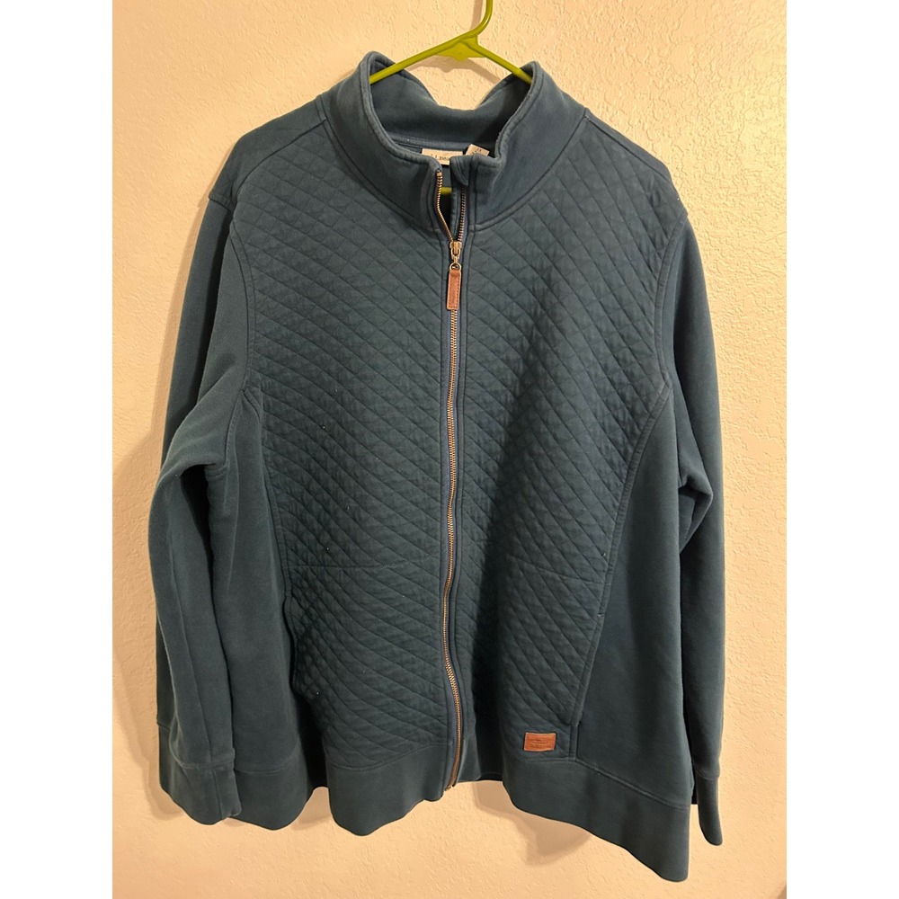 LL Bean Womens 3X Plus Quilted Full Zip Sweatshirt Mock Neck Teal Blue Jacket
